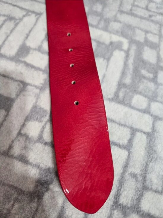 Vintage Twiggy Firenze Red Patent Leather Wide Belt Gold Buckle main image 9